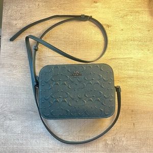 Coach Teal Green Camera Bag With Coach Embossed Motif